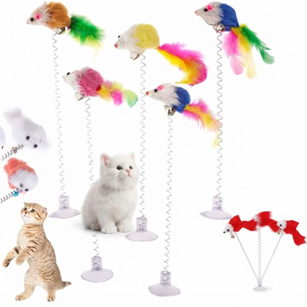 Brinquedo Interativo para Gatos com Mola e Rato de Pelúcia
