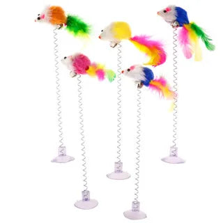 Brinquedo Interativo para Gatos com Mola e Rato de Pelúcia