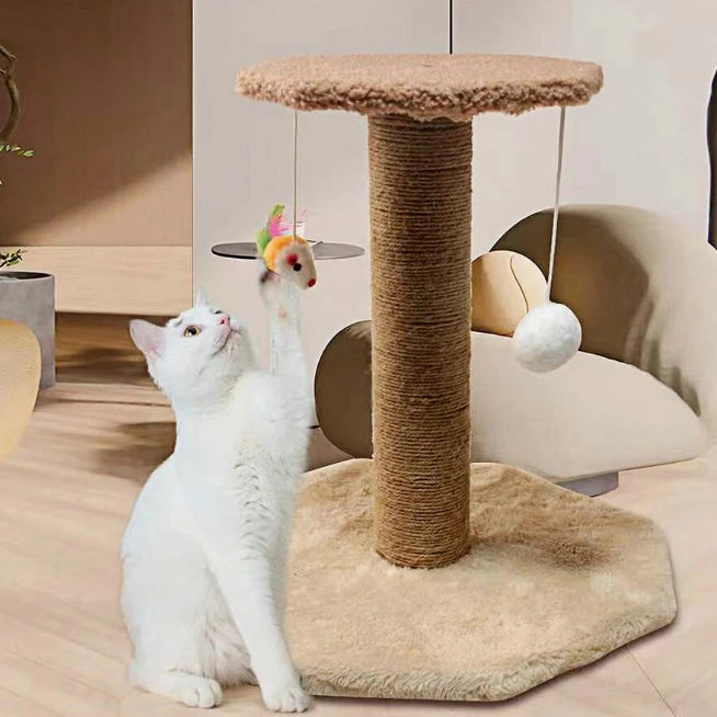 Arranhador Para Gatos Escalador Poste com Brinquedo Gato Duplo Exclusivo Cor Bege