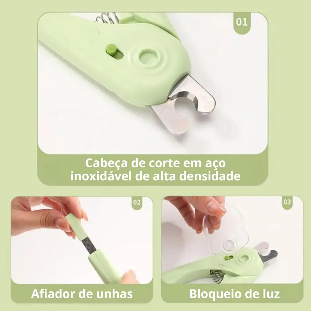 Cortador De Unhas Para Cães e Gatos Kit Alicate e Lixa Com Luz de Led Tesoura Completa