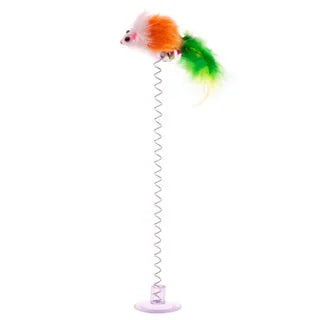 Brinquedo Interativo para Gatos com Mola e Rato de Pelúcia