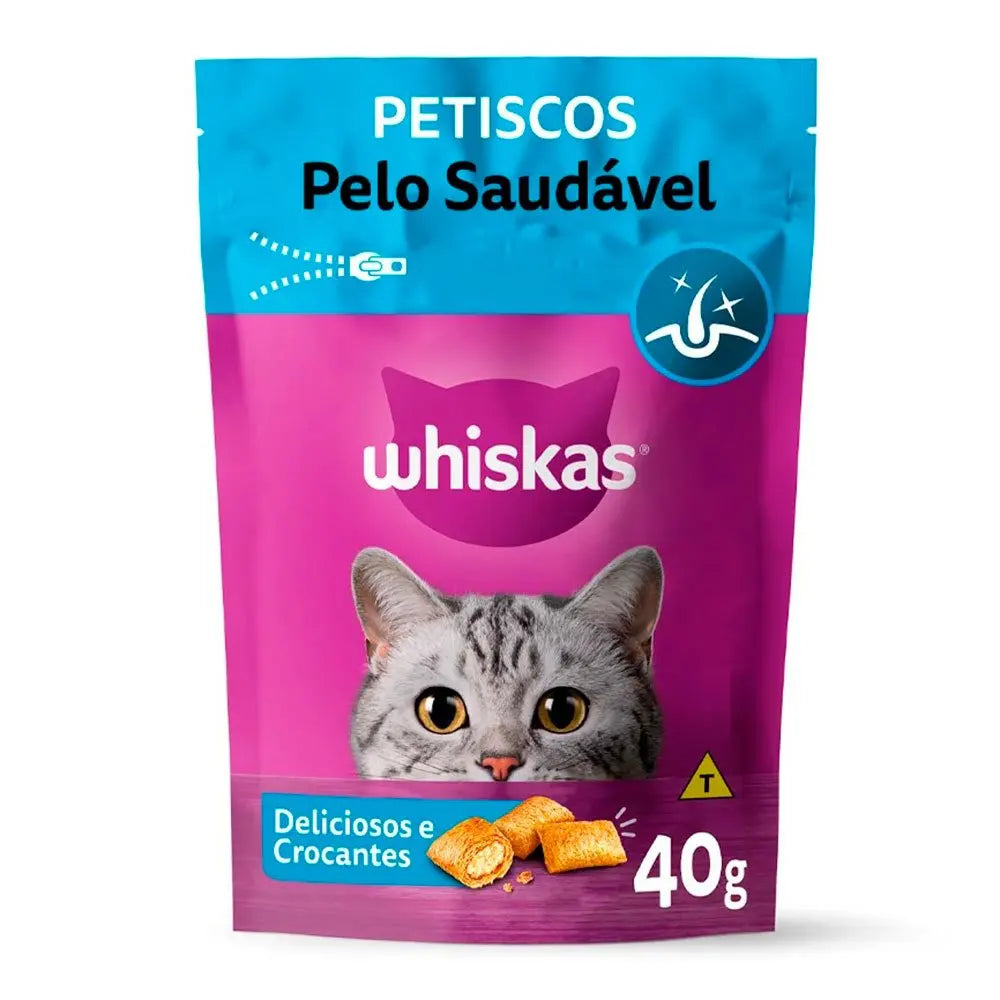 Kit com 12 Snacks Whiskas Temptations para Gatos Adultos – Petisco Crocante 40g