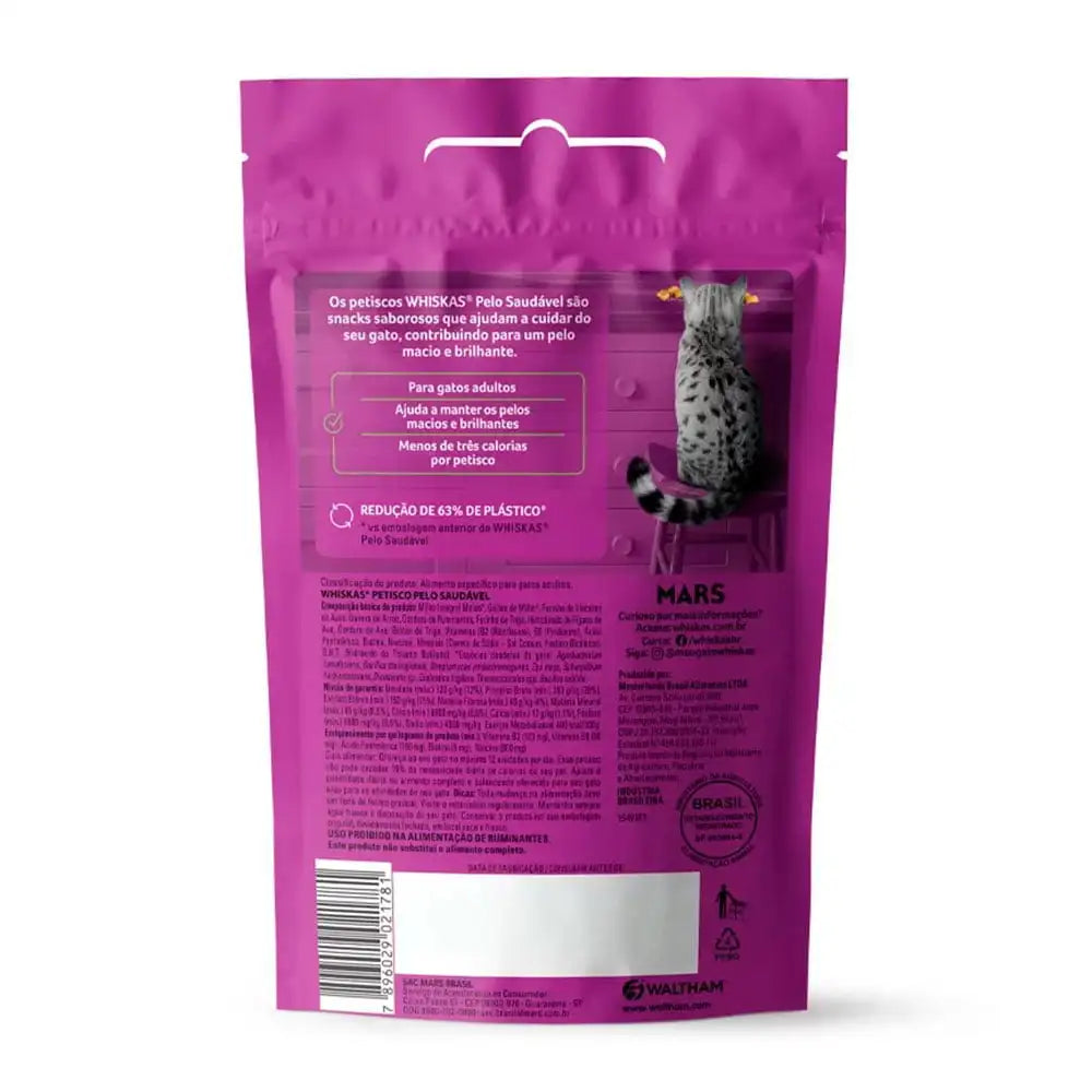 Kit com 12 Snacks Whiskas Temptations para Gatos Adultos – Petisco Crocante 40g