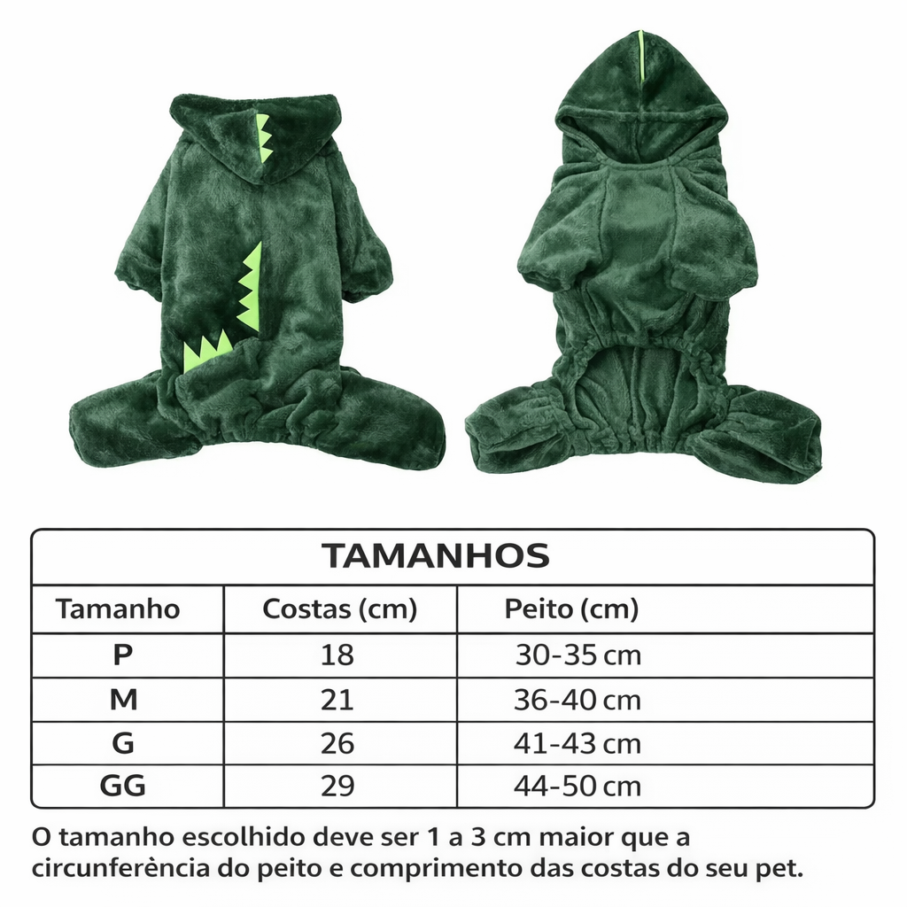 Casaco Pet Dinossauro com Capuz