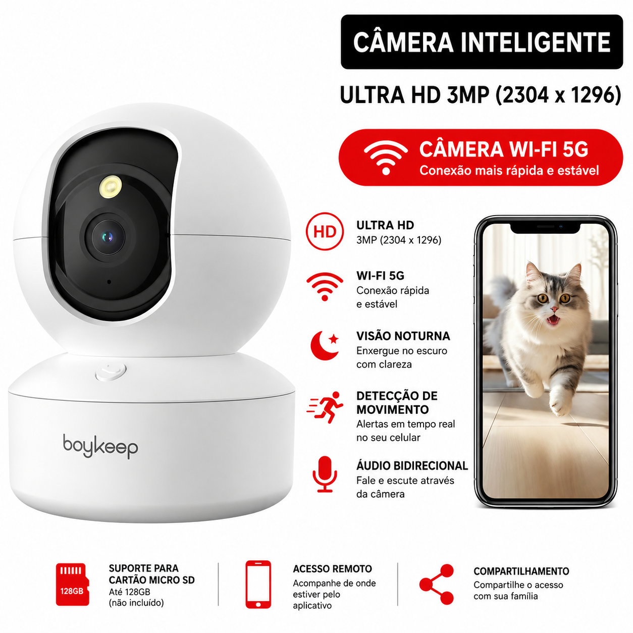Câmera para Pets com Wi-Fi e Visão Noturna 360°